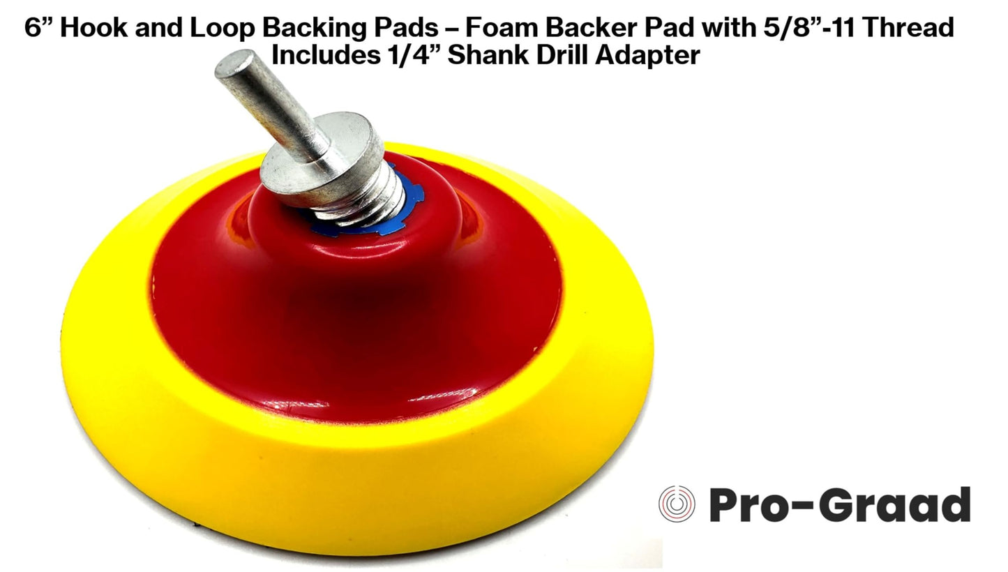 Pro-Graad 6" Premium Hook and Loop Backing Plate for Sanding, Polishing Buffering Pads, Backer Pad with 5/8”-11, 6 inch Backup Pad for Angle Grinder Drill Polisher Buffer – with Drill Adapter