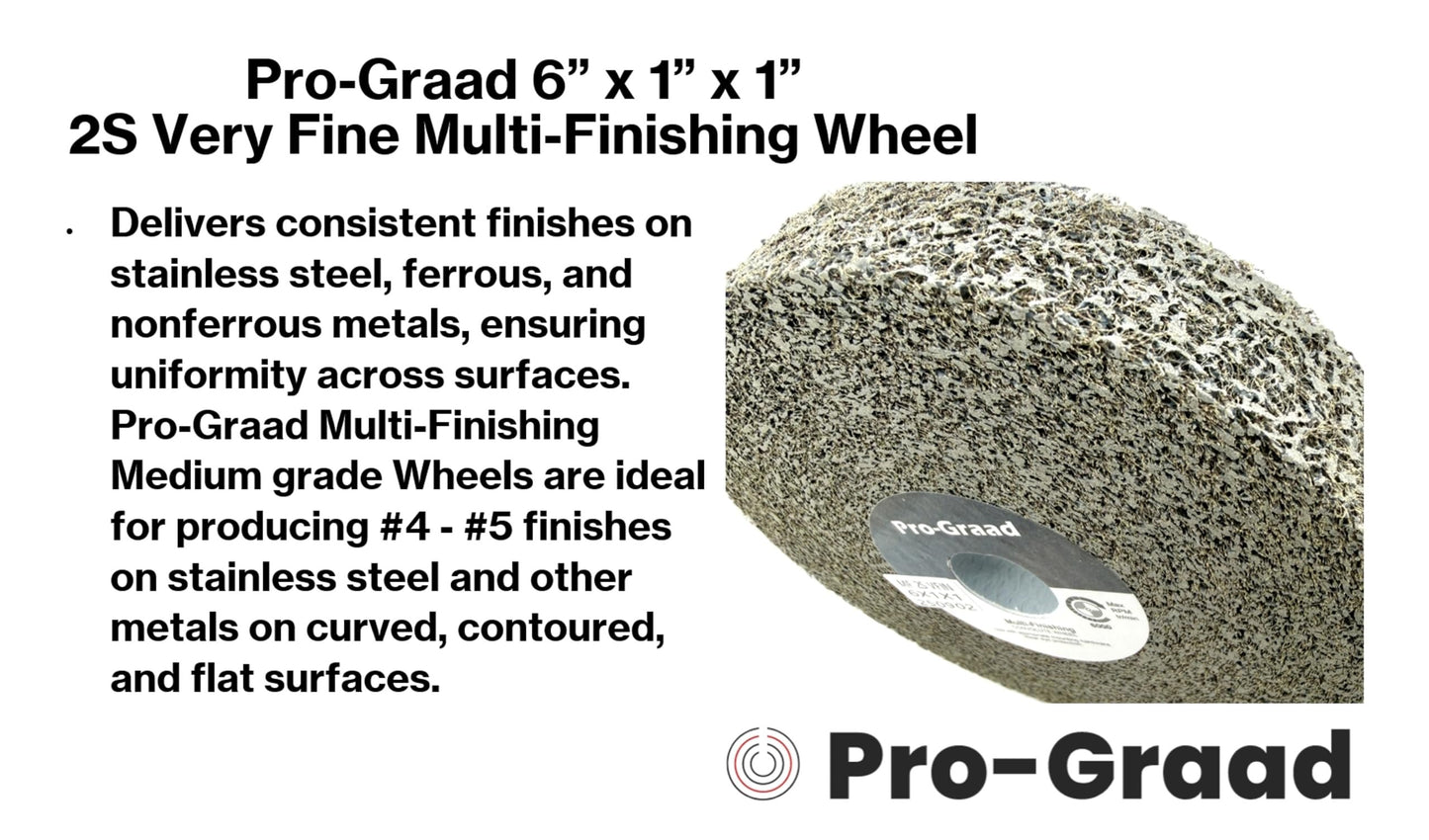 Pro-Graad Multi-Finishing Wheel – 6” x 1” x 1” 2S Very Fine Grit Silicon Carbide - Stainless Steel Finishing Convolute Wheel  – for #4 - #5 Finish - 1 Pack
