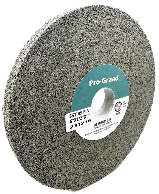 Pro-Graad SST Deburring Wheel - 6" x 1/2" x 1" 8S Fine Grit – Silicon Carbide – Excels on Titanium, Stainless & Tough Alloys, Deburring, Finishing and Polishing Wheel – Convolute – 01702 - (1 Pack)