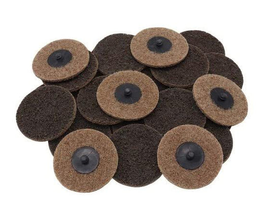 Pro-Graad 3" Quick Change Non-Woven Nylon Surface Conditioning Discs for Deburring Sanding Blending Polishing Paint Removal with Male R-Type Backing, Use with Die Grinder - Brown- (Coarse) - (25 Pack)