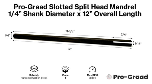 Pro-Graad SM-12 12” Slotted Mandrel 1/4” Shank & Body, Split Head Mandrel, Sanding Internal Holes, 1/4” Shank Diameter x 12” Overall Length, Pack of 1