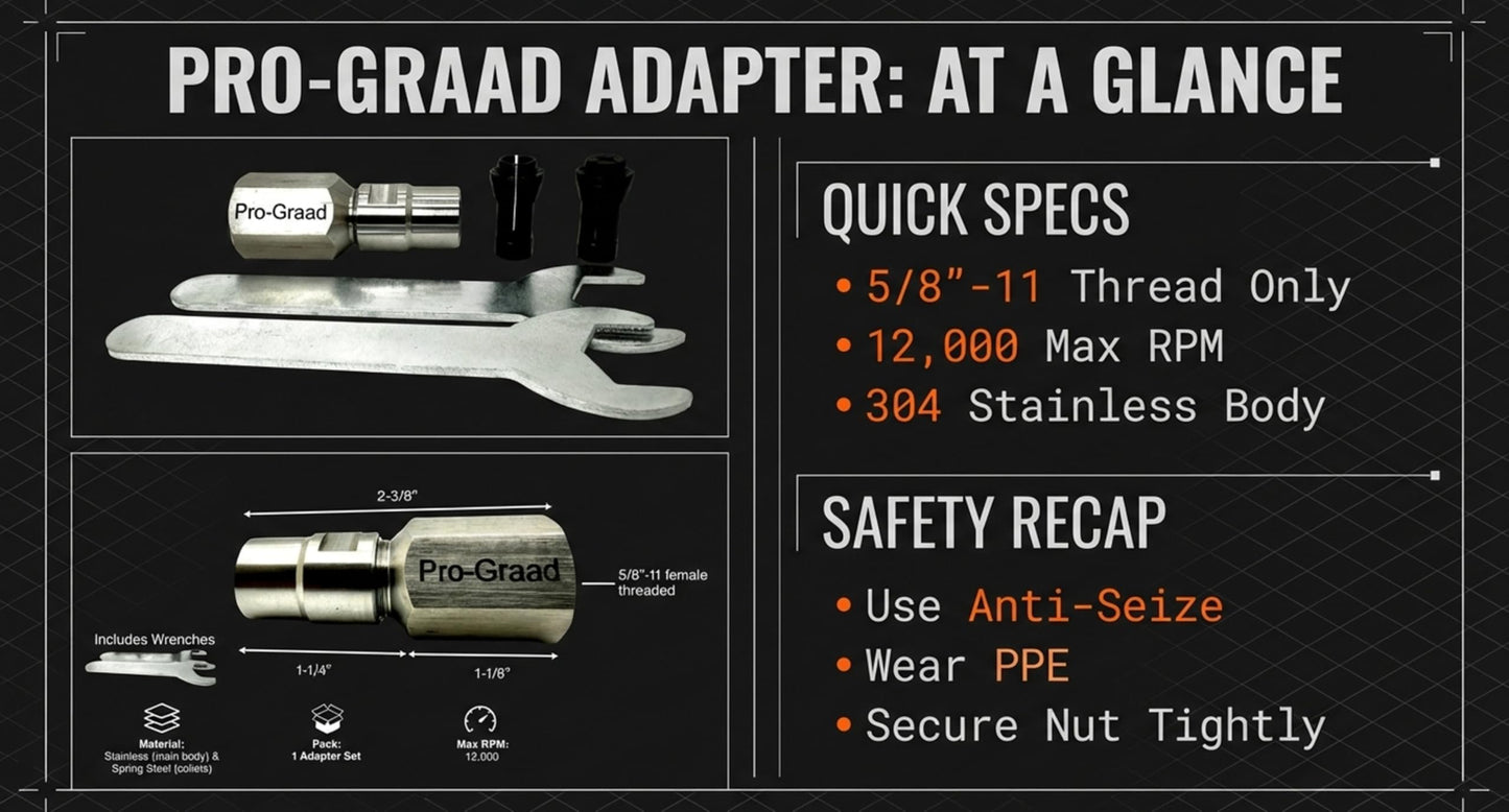 Pro-Graad Flapper Adapter 5/8 UNC Thread with 1/8” & 1/4" Collet - Converts Angle Grinders to Rotary Tools - Compatible with 5/8”-11 Threaded Angle Grinders