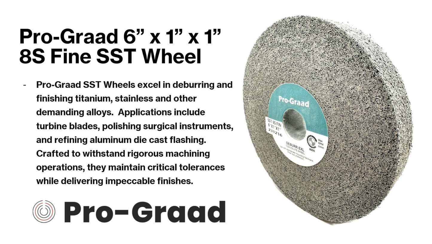 Pro-Graad SST Deburring Wheel - 6" x 1" x 1" 8S Fine Grit – Silicon Carbide – Excels on Titanium, Stainless & Tough Alloys, Deburring, Finishing and Polishing Wheel – Convolute – 01703 - (1 Pack)