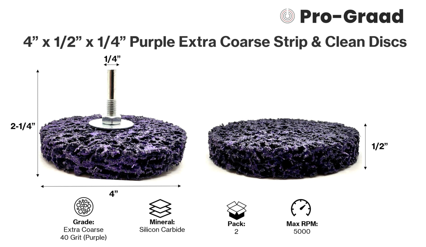 Pro-Graad 2 Pack Paint Stripping Disc Drill Attachment | 4" x 1/2" Wide with 1/4" Shaft | Strip & Clean Discs Remove Paint Coating Rust | Purple | Pack of 2