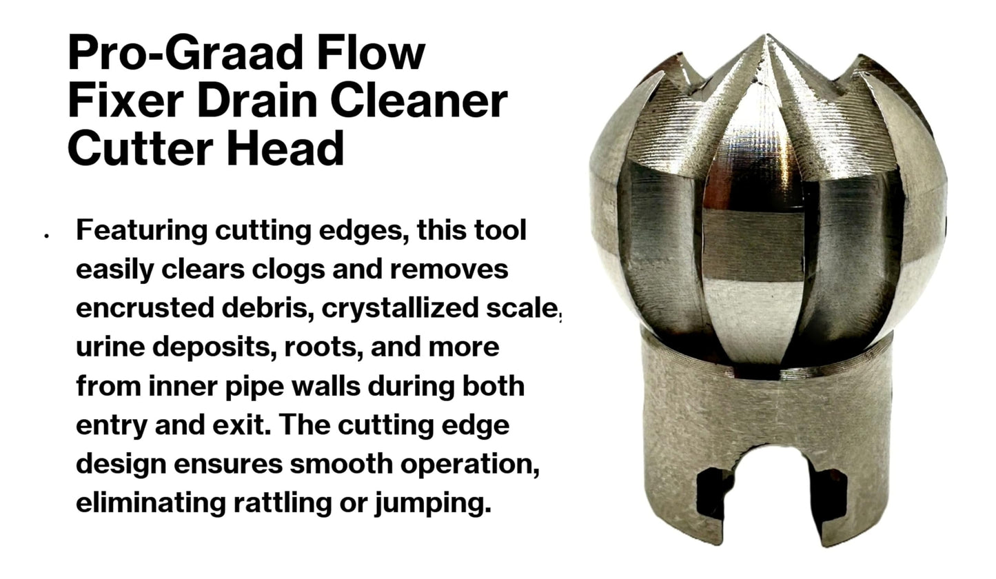 Pro-Graad 1” Flow Fixer Drain Cleaner Plumbing Snake Cutter Head for 1-1/4" - 2" Pipes, Clears & Scrapes Pipe Inner Walls, with R-Connector (Push Pin Fitting), for Commercial & Residential Use
