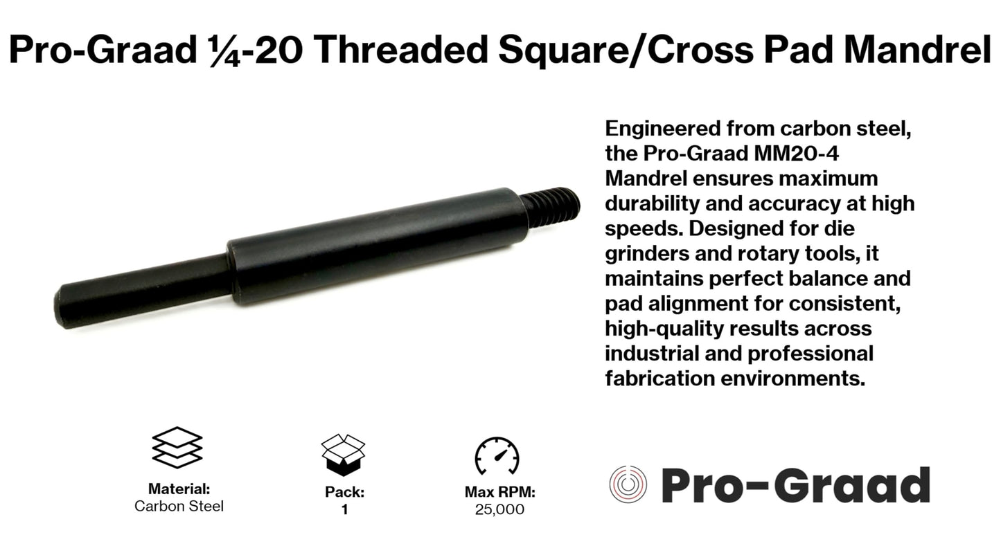 Pro-Graad MM20-4 1/4-20 Threaded Overlap Slotted Disc, Square Pad, Cross Pad, Cross Buff Quick-Change Mandrel, 3.5" Overall Length, 1/4" Shank Diameter, ¼”-20 Thread Size