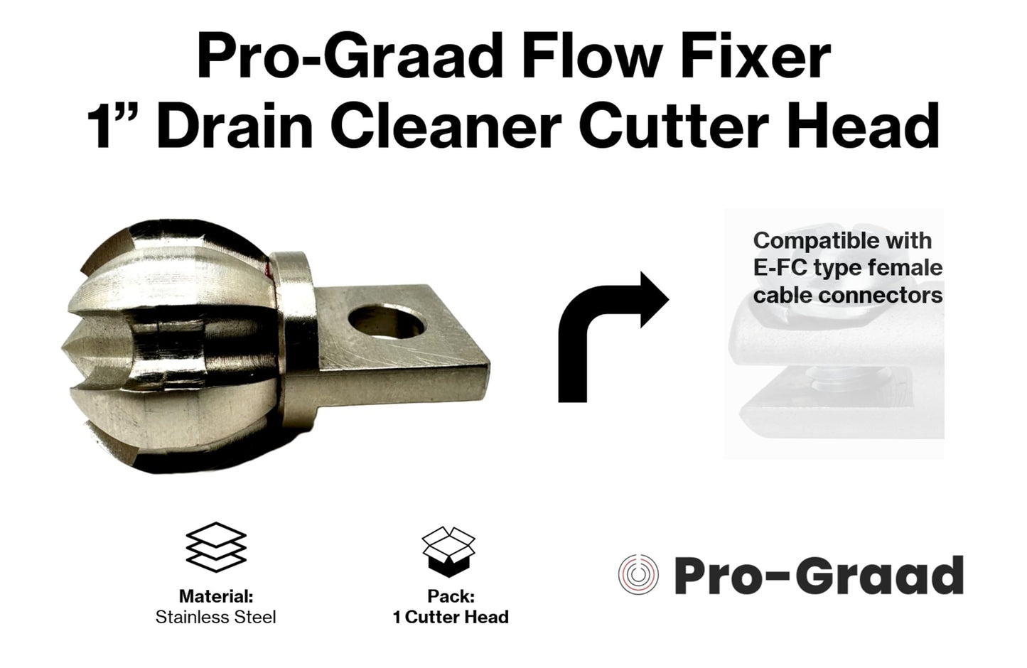 Pro-Graad Flow Fixer Drain Cleaner Plumbing Snake Cutter Head