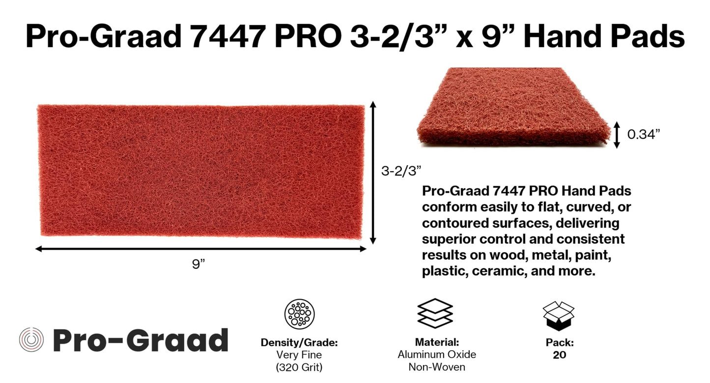 Pro-Graad 7447 PRO 3-2/3" x 9" Very Fine Maroon Surface Conditioning Sheet Pad - Reusable Non-Woven Aluminum Oxide Abrasive for Cleaning, Finishing & Scuffing - 20 Pack – 64958