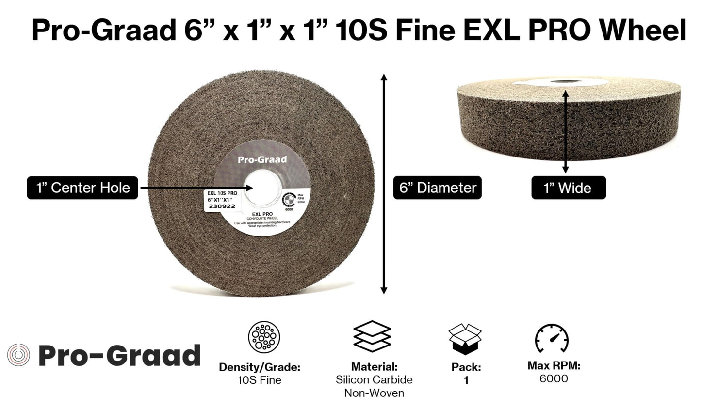 Pro-Graad EXL PRO Convolute Deburring Polishing Wheel - 6" x 1" x 1" 10S Fine Silicon Carbide - Professional Grade - Metal Deburring, Finishing and Polishing Wheel - 94917 - 1 Pack