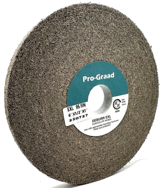 Pro-Graad EXL Deburring Wheel - 6" x 1/2" x 1" 9S Fine Grit - Silicon Carbide - Metal Deburring, Finishing and Polishing Wheel - Convolute - 05790 - (1 Pack)