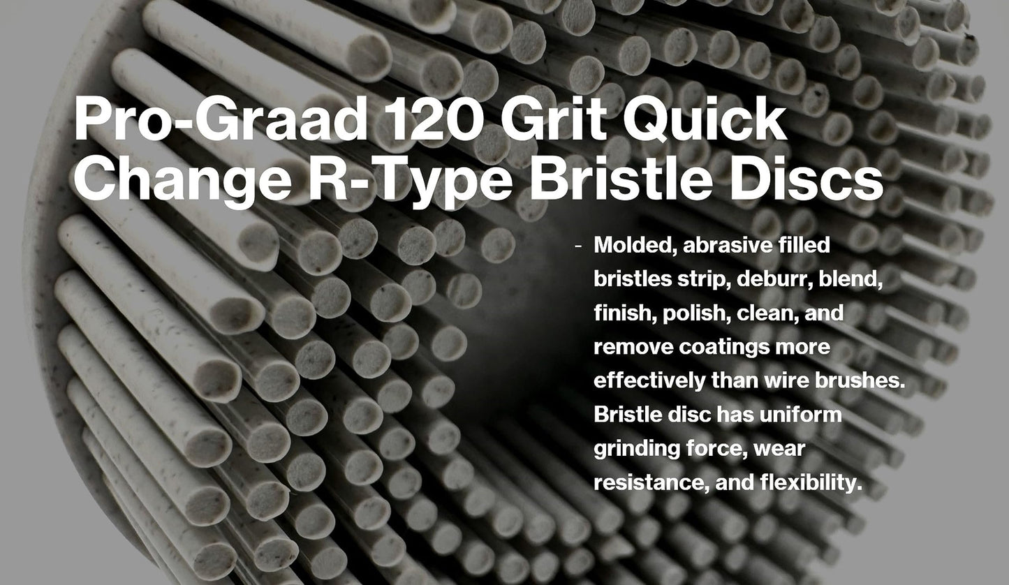 Pro-Graad 2 Pack 3" 120 Grit White R-Type Bristle Disc | Ceramic-Aluminum Oxide Abrasive Bristle Disc with Quick Change Roll Lock | White | Pack of 2