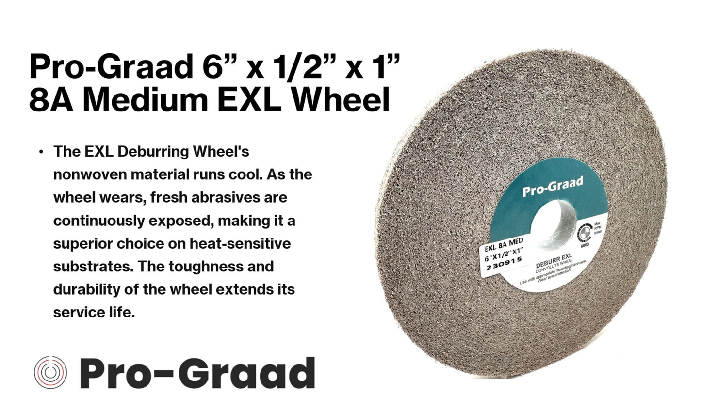 Pro-Graad EXL Deburring Wheel - 6" x 1/2" x 1" 8A Medium Grit - Aluminum Oxide - Metal Deburring, Finishing and Polishing Wheel - Convolute - (1 Pack)