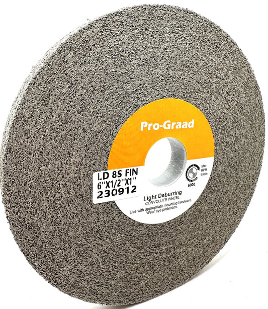 Pro-Graad Light Deburring Wheel - 6" x 1/2" x 1" 8S Fine Grit - Silicon Carbide – Light Deburring, Finishing and Polishing Wheel – 03994 - Convolute - (1 Pack)