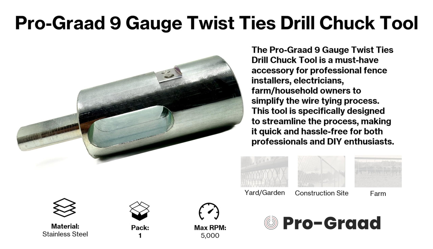 Pro-Graad Fence Twist Ties Tool for 9 Gauge, Drill Chuck,High-tensile Wire Easy Fencing Twisting Tool, Twisted Fence Tool for Fixing Chain Link Fence and Loop Fences, Wire Ties Tool