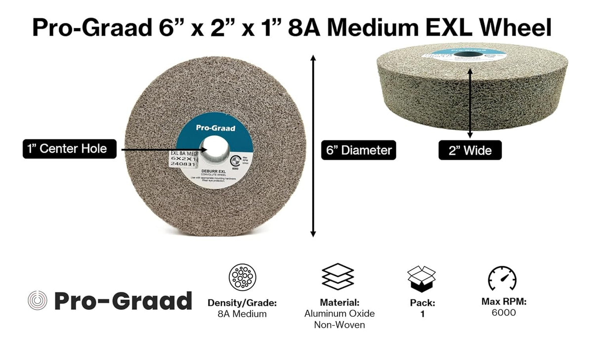 Pro-Graad EXL Deburring Wheel - 6" x 2" x 1" 8A Medium Grit - Aluminum Oxide - Metal Deburring, Finishing and Polishing Wheel - Convolute - 13618 - (1 Pack)