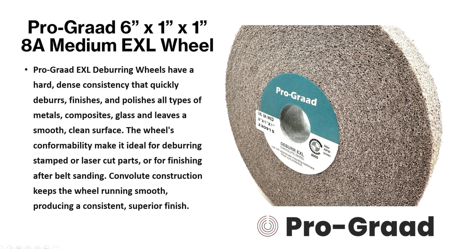 Pro-Graad EXL Deburring Wheel - 6" x 1" x 1" 8A Medium Grit - Aluminum Oxide - Metal Deburring, Finishing and Polishing Wheel - Convolute - 13617 - (1 Pack)