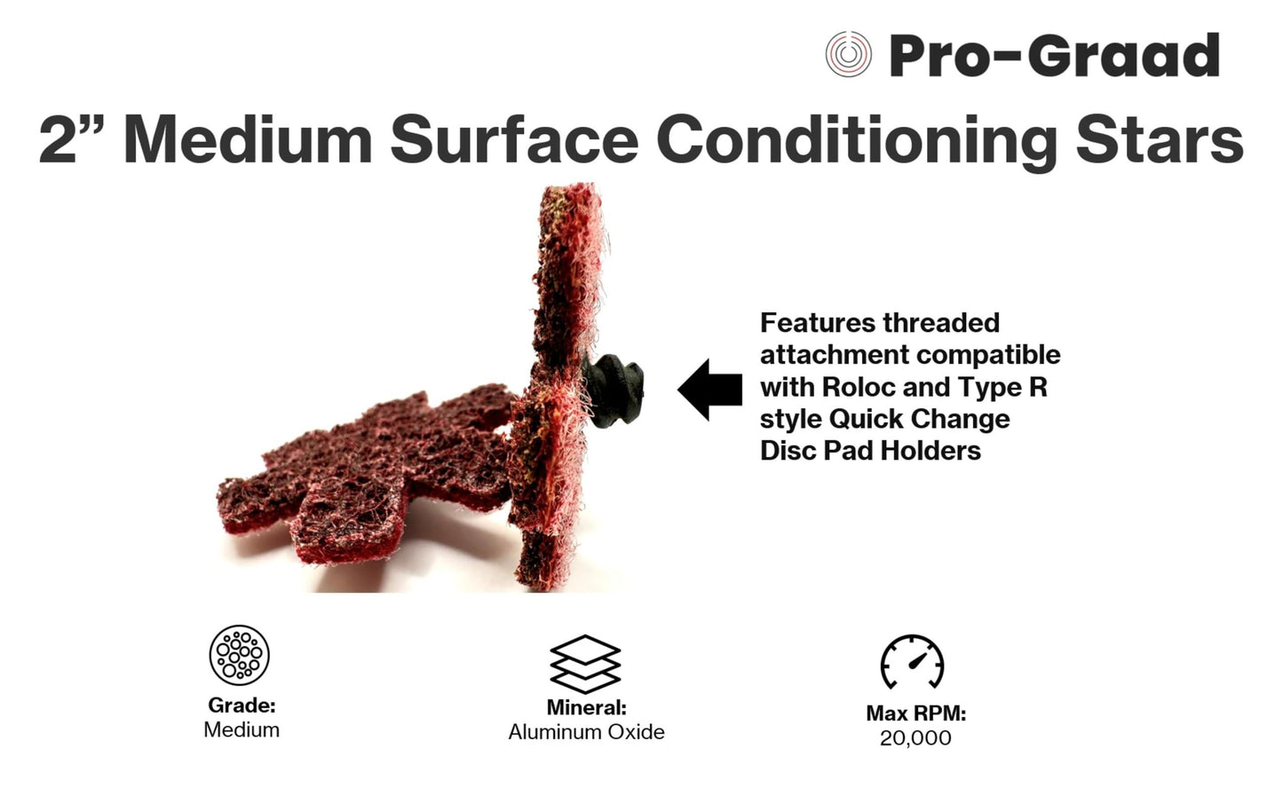 Pro-Graad 10 Pack 2” Medium Quick Change Surface Conditioning Stars, Ideal for Deburring, Polishing, Blending inside of cylinders, pipe, tubing, Excels on Aluminum, Steel, Titanium - Includes Holder
