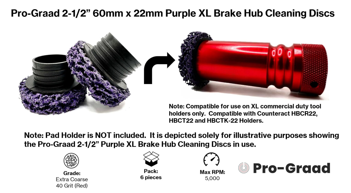6 Pack 2-1/2” 60mm x 22mm XL Brake Hub Cleaning Replacement Pads for Commercial Truck, Bus, RV, Trailer, Drum, Rotor, Compatible with Pro-GraadXL, Counteract HBCR22, HBCTK-22 Hub Pro-XL Holder