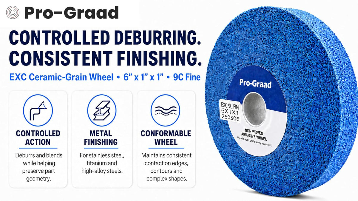 Pro-Graad EXC 6" x 1" x 1" 9C Fine Ceramic Deburring Finishing Wheel, 11248