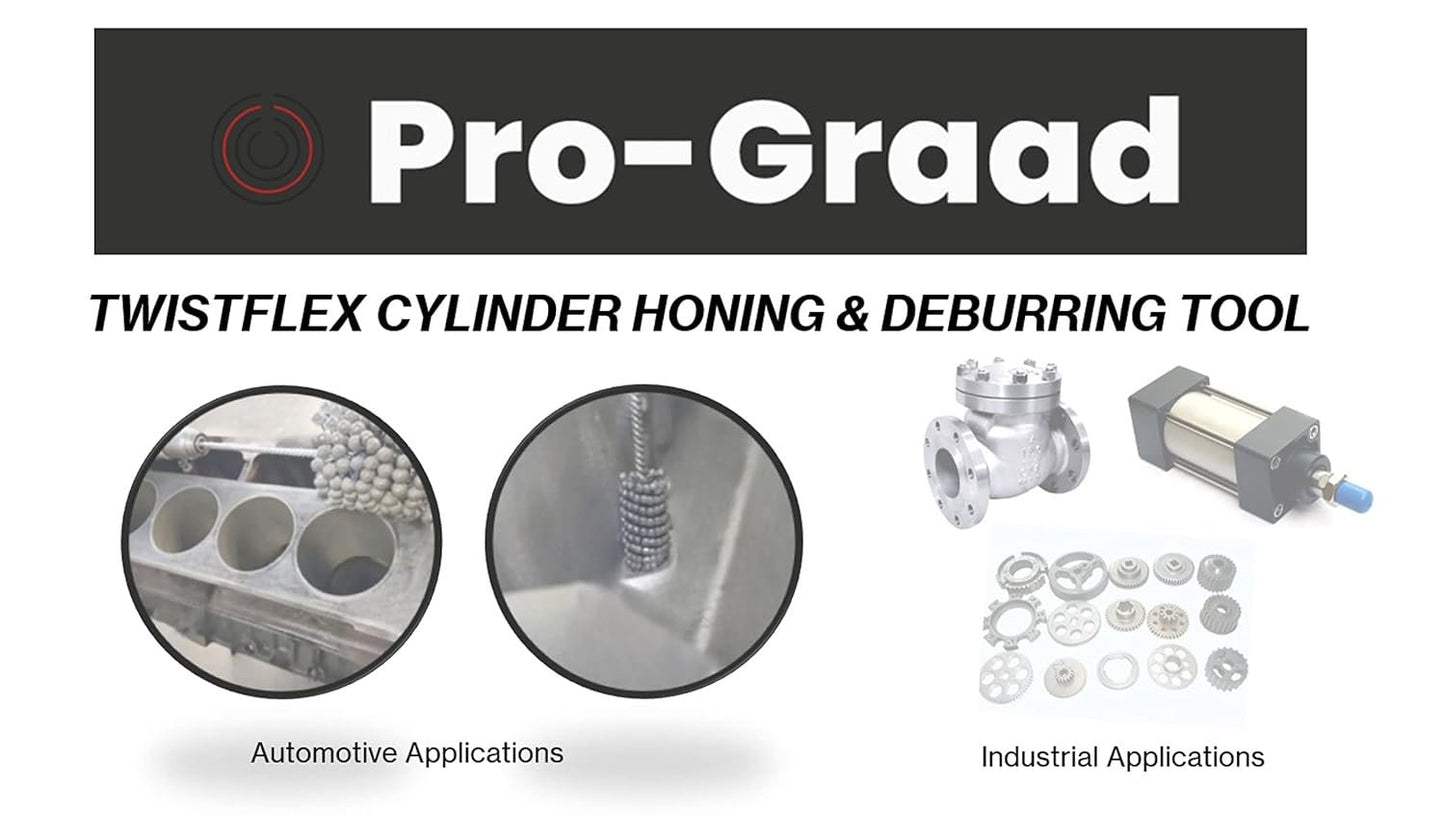 Pro-Graad TwistFlex Cylinder Hone | 4-1/8” 240SC Flexible Cylinder Honing & Deburring Tool | 4.125" Bore Brush for Hole Diameters 3.90” – 4.15” | Silicon Carbide 240 Grit 0.354" Shank 13-1/2" Length