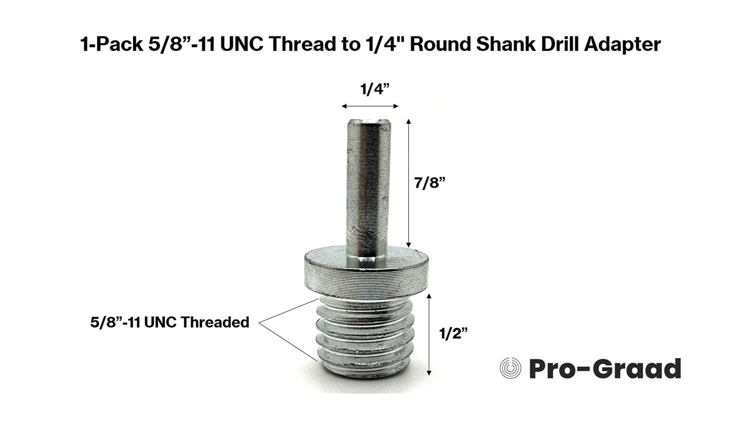 Pro-Graad DA1 5/8" to 1/4" Drill Adapter Converts 2" to 6" Polisher Pad Backing Plates or Core Drill Bit with 5/8”-11 UNC Thread to 1/4" Shank for Use with Drills, Drill Press and Die Grinders