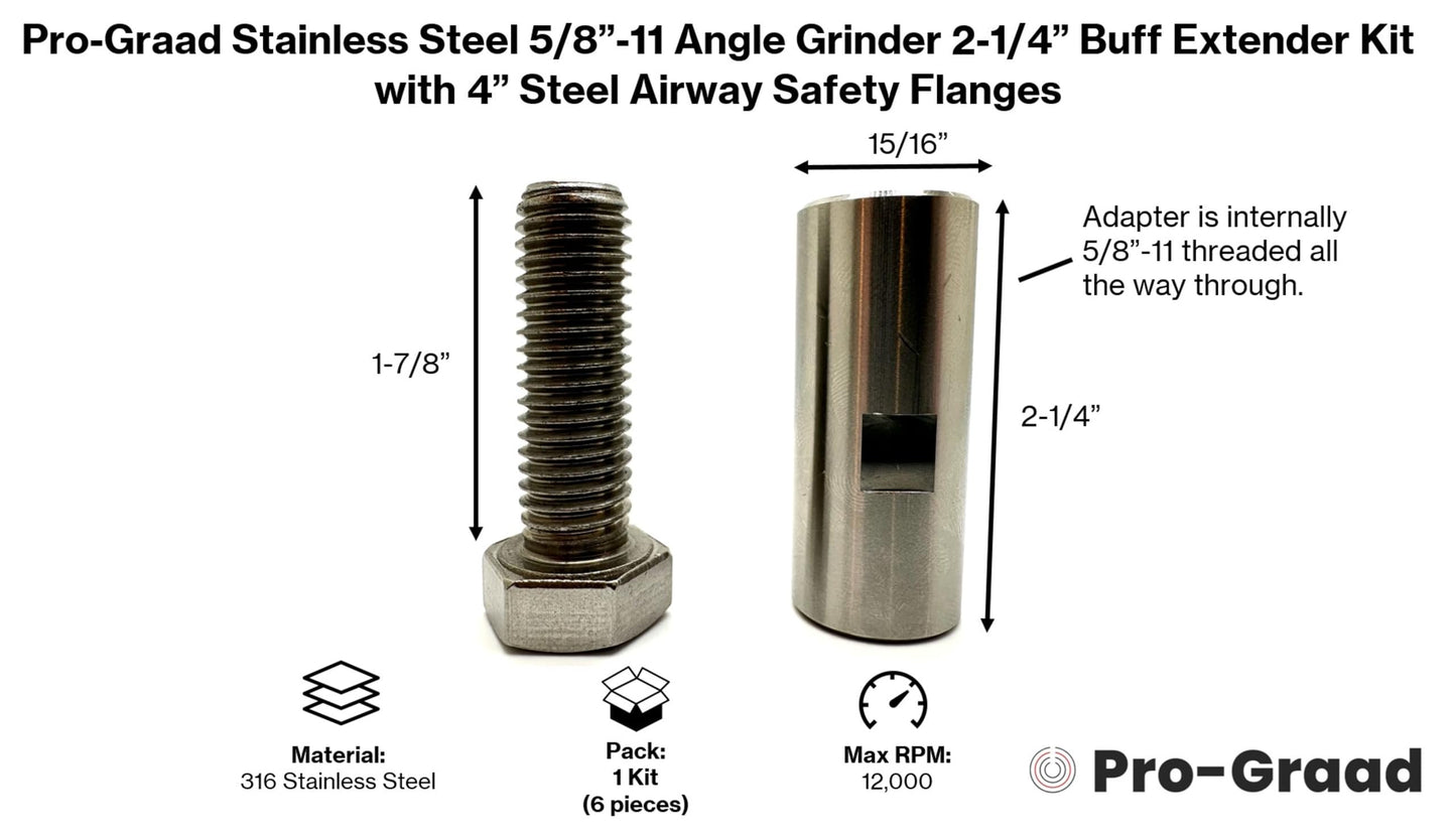 Pro-Graad Stainless Steel 5/8”-11 Angle Grinder Arbor Airway Buff Extender