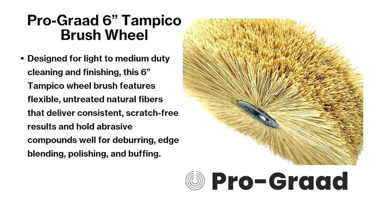 Pro-Graad 6” Tampico Wheel Brush, Natural Fiber Cleaning & Polishing Wheel for Bench Grinders, 1” Brush Width, 1” Arbor Hole, 2-1/2” Trim Length, Light to Medium Duty Scrubbing & Finishing