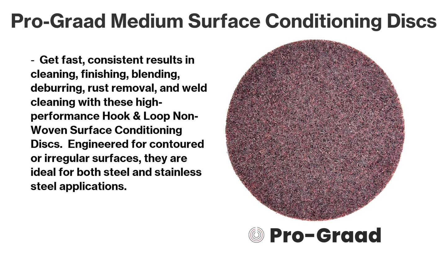 Pro-Graad 5" AMED Hook & Loop Surface Conditioning Discs, 10 Pack, Maroon, Medium Grit - Aluminum Oxide, for Metal Surface Prep Sanding Polishing Deburring Cleaning - Easy Attachment, 00643