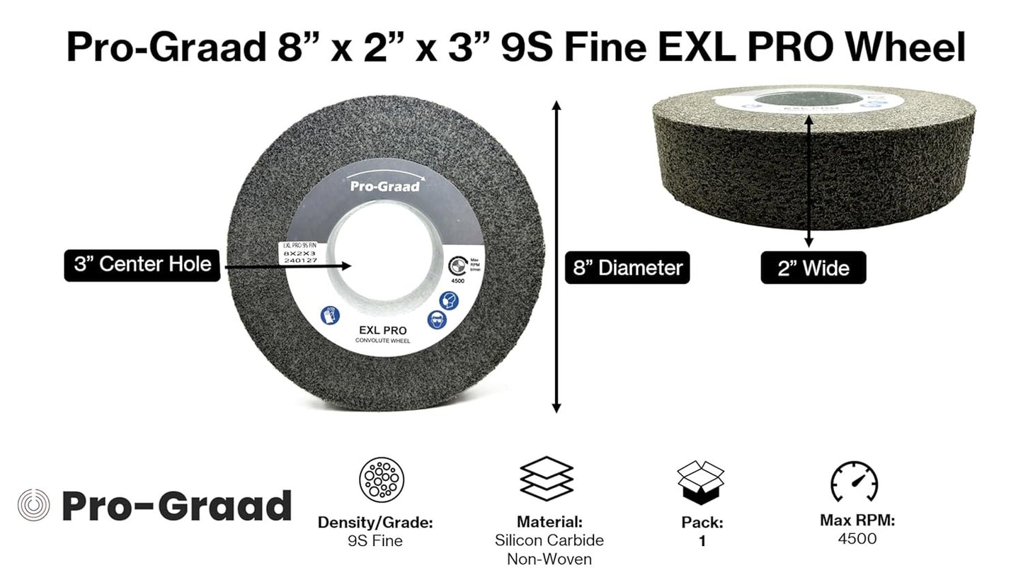 Pro-Graad EXL PRO Deburring & Polishing Wheel 8"x2"x3" 9S Fine Silicon Carbide | Professional Convolute Wheel for Metal Deburring, Finishing & Polishing – 94909 – 1 Pack