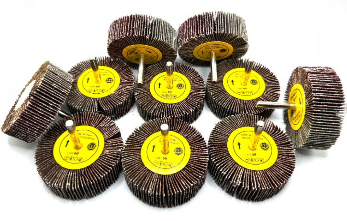 Pro-Graad SuperGrindz 10 Pack 3" x 1" x 1/4" 60 Grit Aluminum Oxide Shank Mounted Abrasive Flap Wheels, Ideal for Metal, Wood, Grinding, Blending, Polishing, Rust & Paint Removal