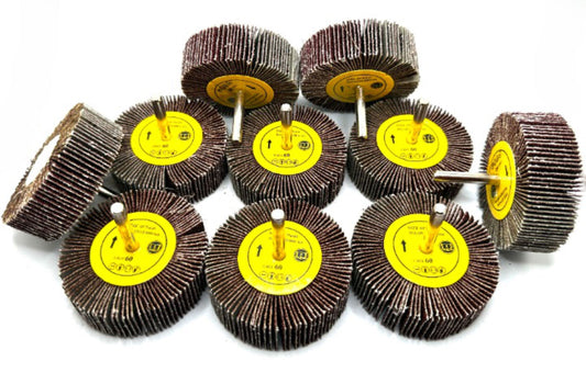 Pro-Graad SuperGrindz 10 Pack 3" x 1" x 1/4" 60 Grit Aluminum Oxide Shank Mounted Abrasive Flap Wheels, Ideal for Metal, Wood, Grinding, Blending, Polishing, Rust & Paint Removal