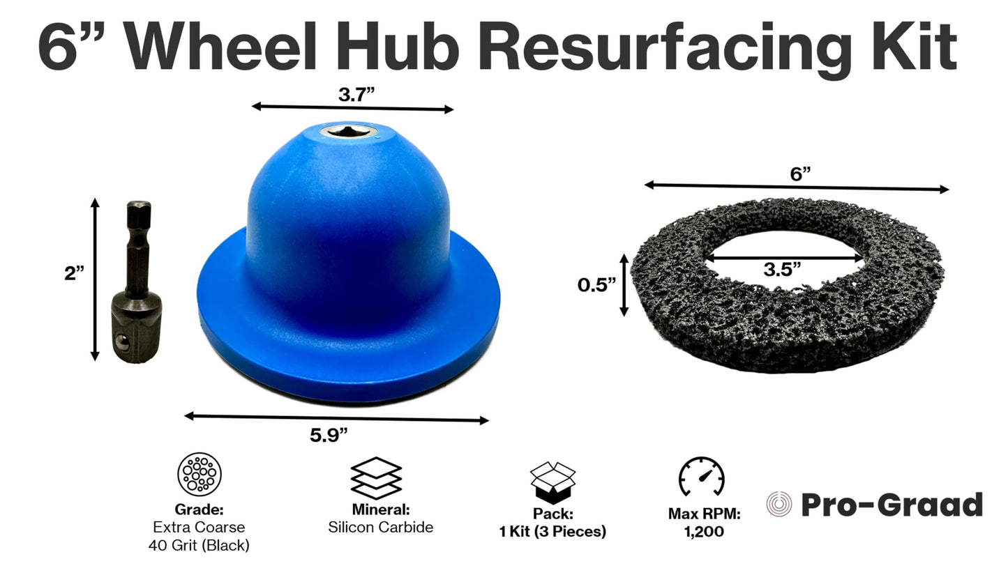 Pro-Graad 6” Professional Brake Hub Cleaning & Resurfacing Kit – 6” Silicon Carbide Disc with Drill Adapter – Wheel Hub, Rim & Rotor Rust Removal Tool for Cars, Vans, Trucks & Sprinters