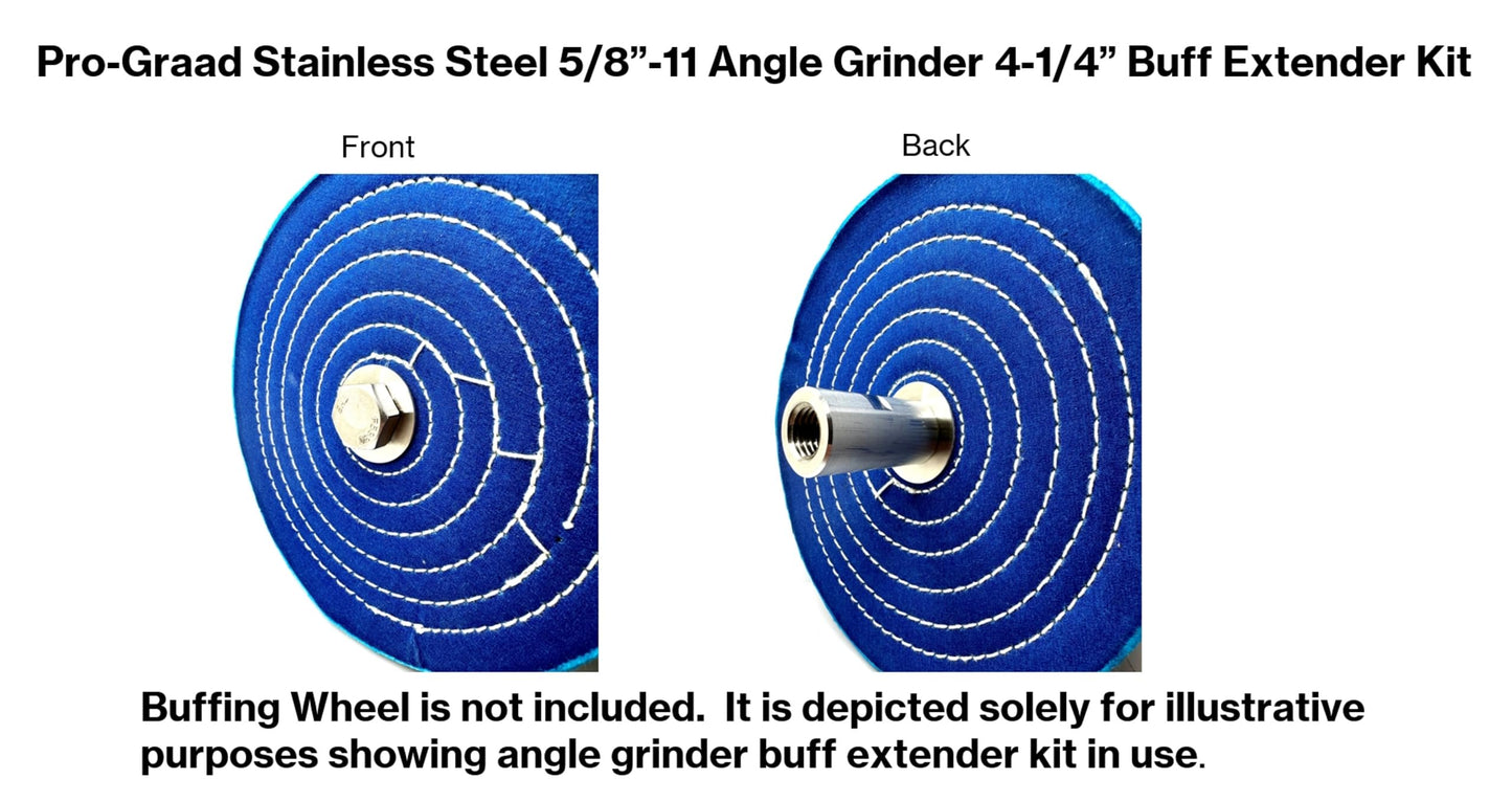 Pro-Graad Stainless Steel 5/8”-11 Angle Grinder Buff Extender Kit, Airway Buffing Polishing Wheel 4-1/4” Extension Shaft, Threaded Arbor Extension Adapter, for Angle Grinders
