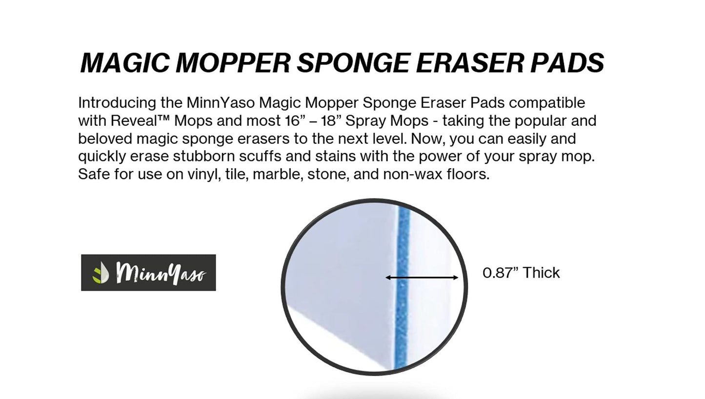 MinnYaso Magic Sponge Eraser Pad | Compatible with Most 16" Spray Mops, Libman & Reveal | Fit 16-18" Mops | 16.5" Magic Sponge Eraser | 3 Pack