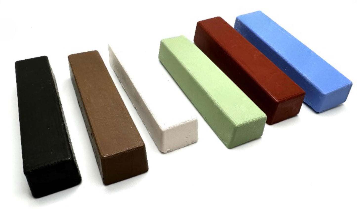 Pro-Graad Metal Polishing Compound Kit 24oz - 6 pc Buffing Compound Bars 4 oz each. Set includes: Black Emery Compound, Brown Tripoli, White Rouge, General Green, Red Jewelers Rouge, All Purpose Blue