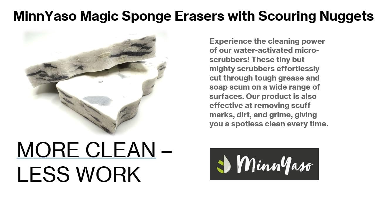 MinnYaso 12 Pack 4.6” x 2.5” x 3/4” Magic Sponge Erasers infused with Scouring Nuggets, 10x Durability vs Traditional Erasers, Advanced Cleaning for Bathroom Kitchen Floors