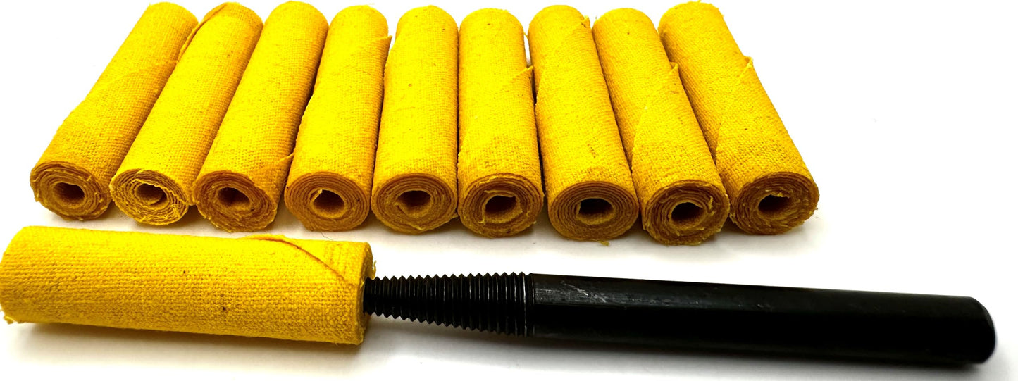 Pro-Graad 11 Piece Medium (1/2x1-1/2x1/8) Yellow Treated Cloth Buffing & Polishing Cartridge Roll Kit, Ideal for Detail Polishing Hard to Reach Areas, Includes 1/4” Shank Mandrel