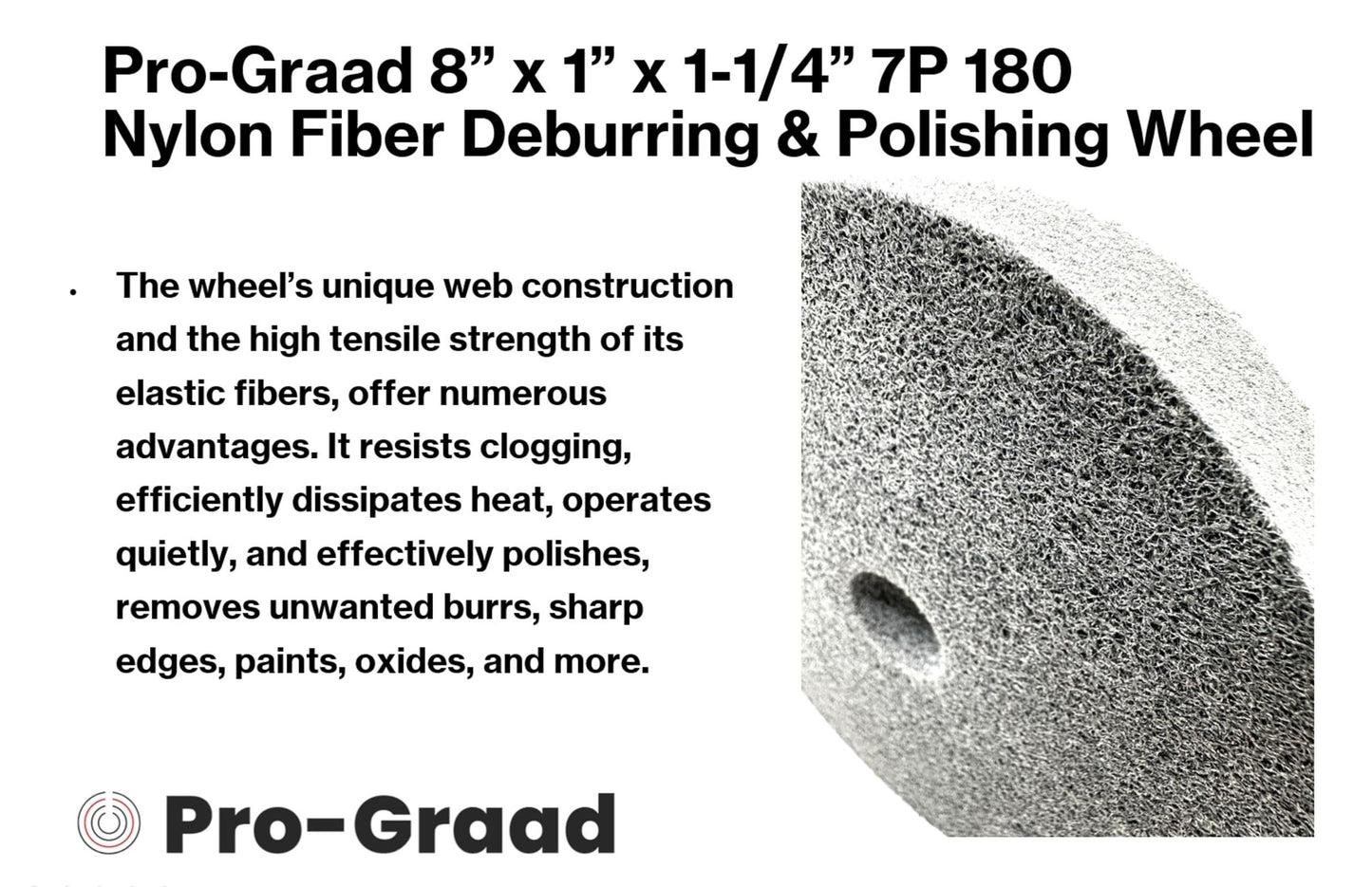 Pro-Graad Nylon Fiber Deburring Wheel 8" x 1" x 1-1/4" 7P Hardness 180Grit Silicon Carbide Brushed Polishing Buffing Unitized Wheel for Bench Grinder Buffing Machine with Adapter for 1/2 5/8 3/4 Arbor