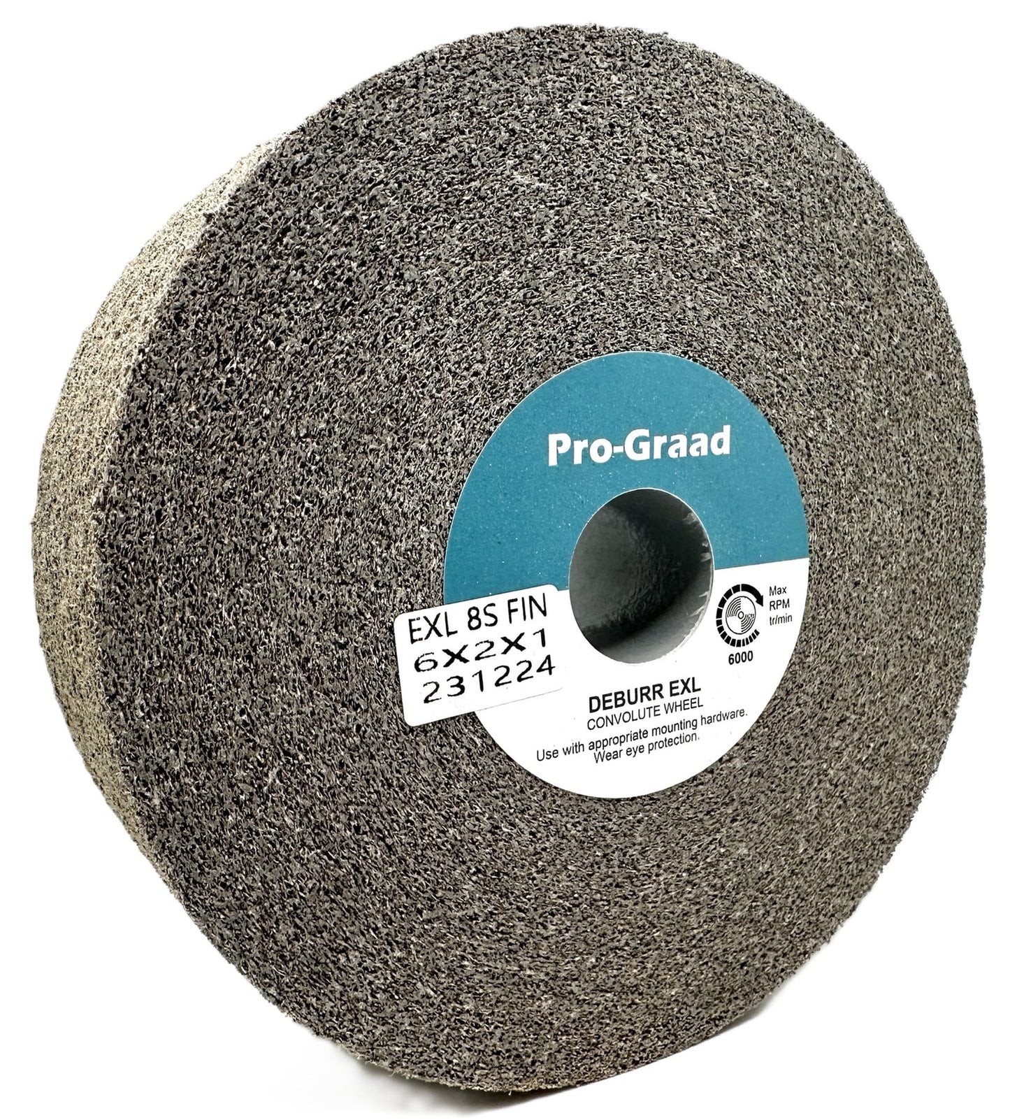 Pro-Graad EXL Deburring Wheel - 6" x 2" x 1" 8S Fine Grit - Silicon Carbide - Metal Deburring, Finishing and Polishing Wheel - Convolute - 09550 - (1 Pack)