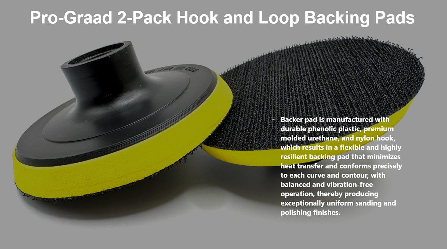 Pro-Graad 2 Pack 3" Hook and Loop Backing Pads Foam Backer Pad with 5/8”-11 – 3 inch Backup Pads for use with Angle Grinder or Drill Sanding Polishing Discs – Includes 2pcs 0.30” (8mm) Shank Adapters