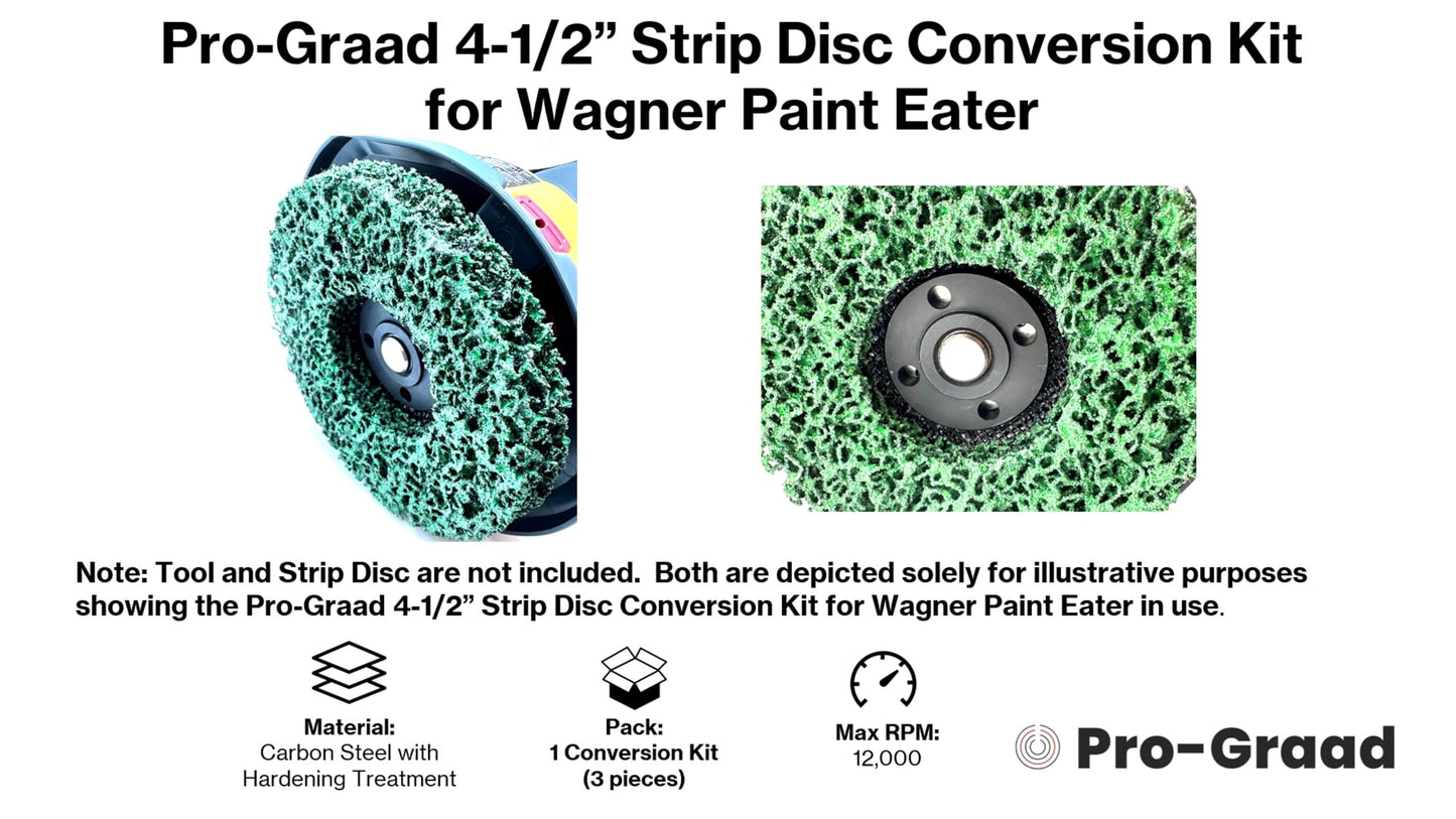 Universal Strip Disc Conversion Kit for Wagner PaintEater - Pro-Graad Adapter with Lock Nut & Wrench - Upgrade for 4.5” x 7/8” Stripping Wheel Compatibility (Conversion Kit with 4-Prong Wrench)