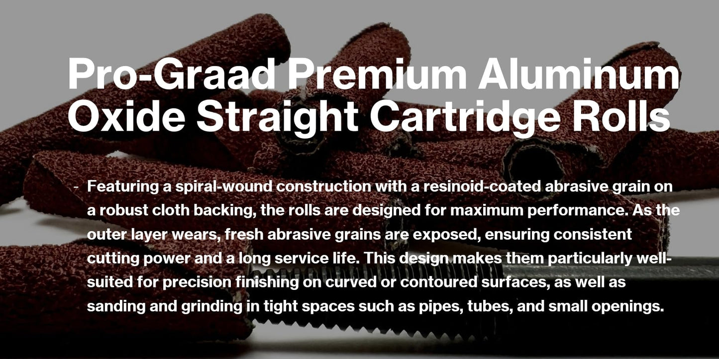 Pro-Graad 1/4” Diameter x 1-1/2” Length x 1/8” Pilot Hole 60 Grit Aluminum Oxide Straight/Untapered Cartridge Roll, 50 Pack, Includes 1x CR-9 Mandrel