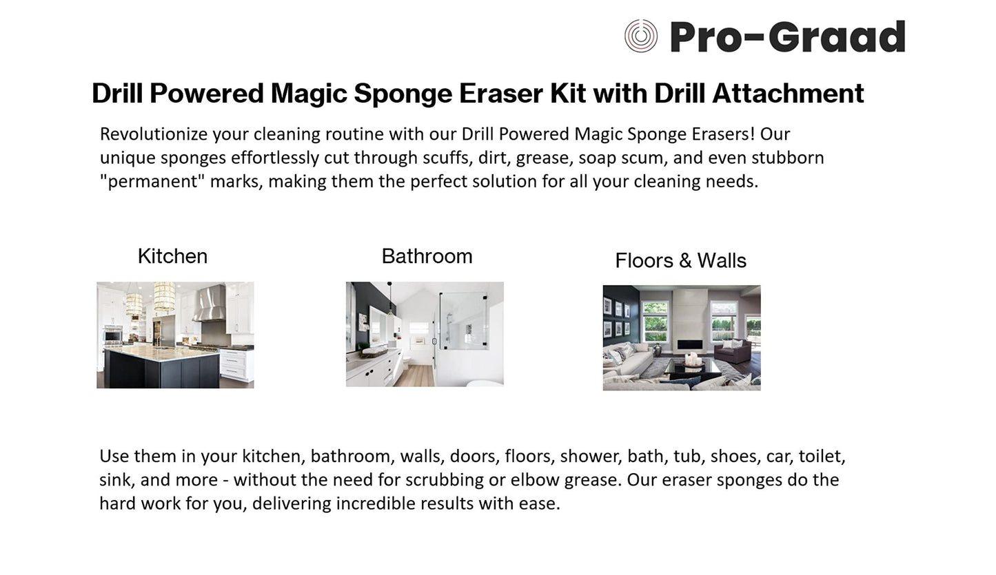 Drill Powered Magic Sponge Erasers | Ultra Durable Melamine Cleaning Eraser Pads for The Bathroom, Kitchen, Floors | Compatible with RotoEraser