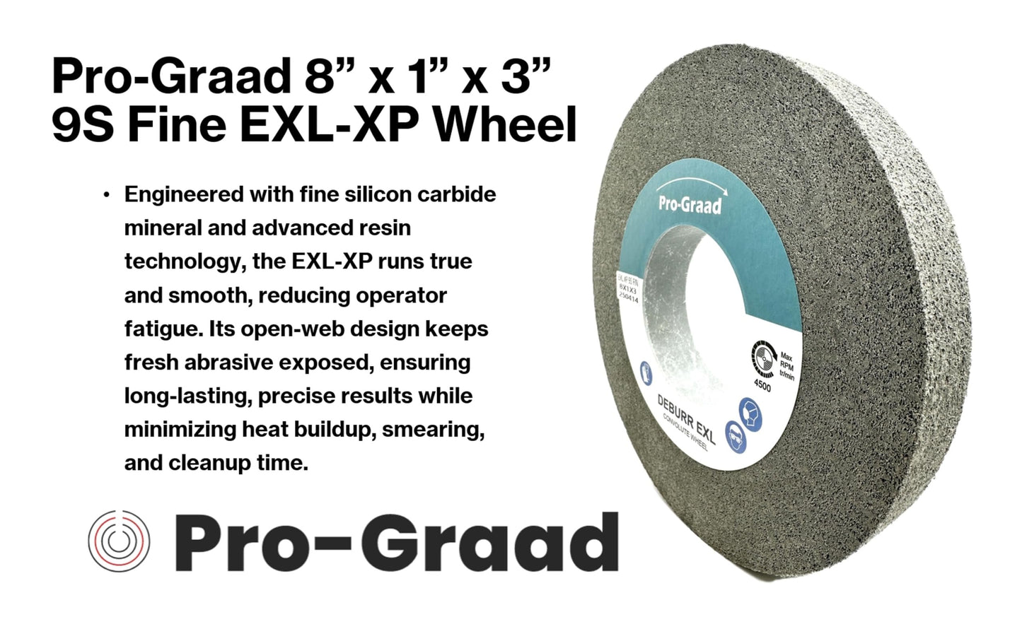 Pro-Graad EXL XP Convolute Deburring Polishing Wheel - 8" x 1" x 3" 9S Fine Silicon Carbide - Professional Grade - Metal Deburring, Finishing and Polishing Wheel – 60307 - 1 Pack