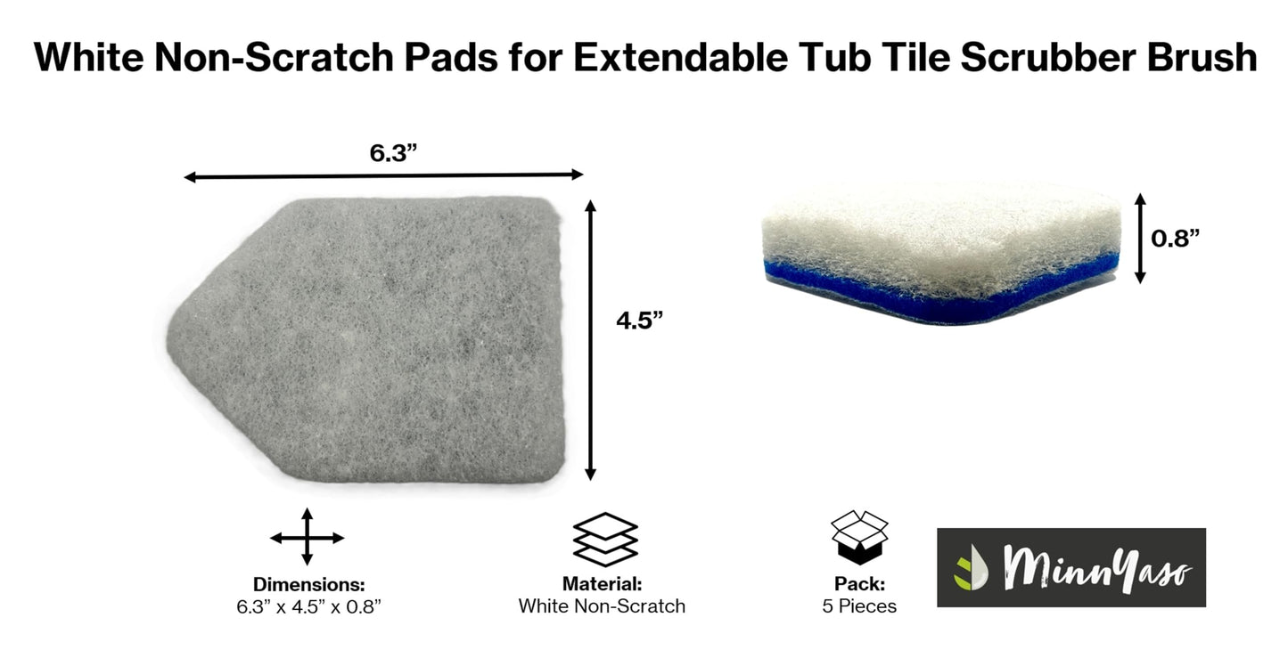 White Non-Scratch Scouring Pads 5 Pack, Fit Extendable Tub Tile Scrubber Brush, Scrub Pads Refill Replacement Pads for Cleaning Bathroom Kitchen Toilet Tile, Compatible with Moku, Yocada, Cleanhome