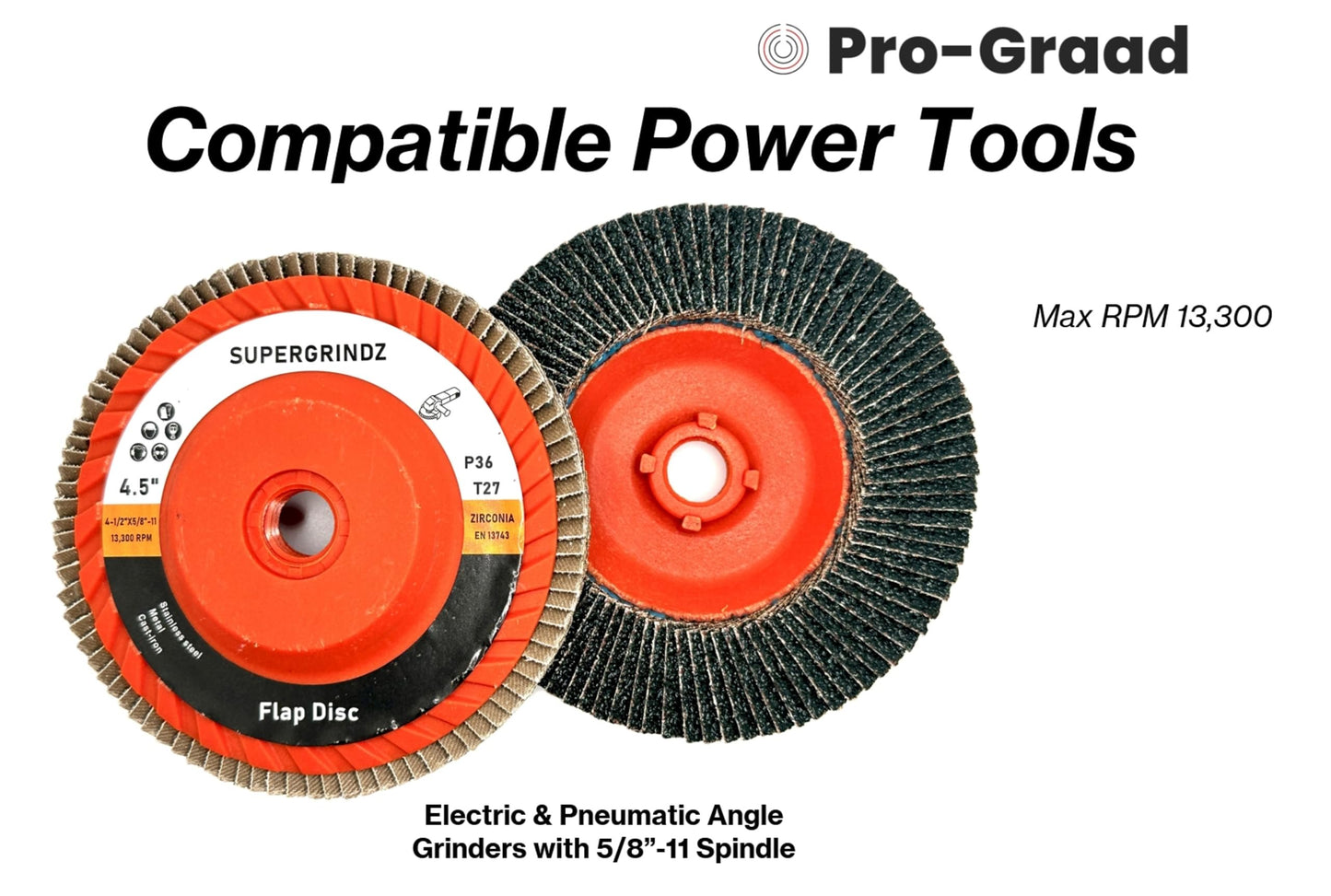 SuperGrindz 10 Pack 4-1/2" x 5/8"-11 36 Grit Type 27 High-Density Zirconia Trimmable Flap Discs for 4.5" & 5" Grinders, 5/8”-11 Fast Change Hub, Sanding, Finishing, Stock & Rust Removal