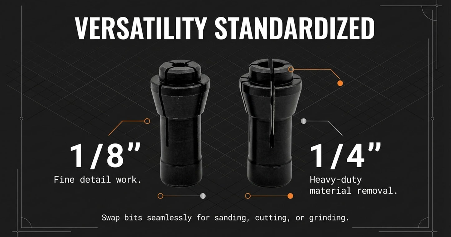 Pro-Graad Flapper Adapter 5/8 UNC Thread with 1/8” & 1/4" Collet - Converts Angle Grinders to Rotary Tools - Compatible with 5/8”-11 Threaded Angle Grinders