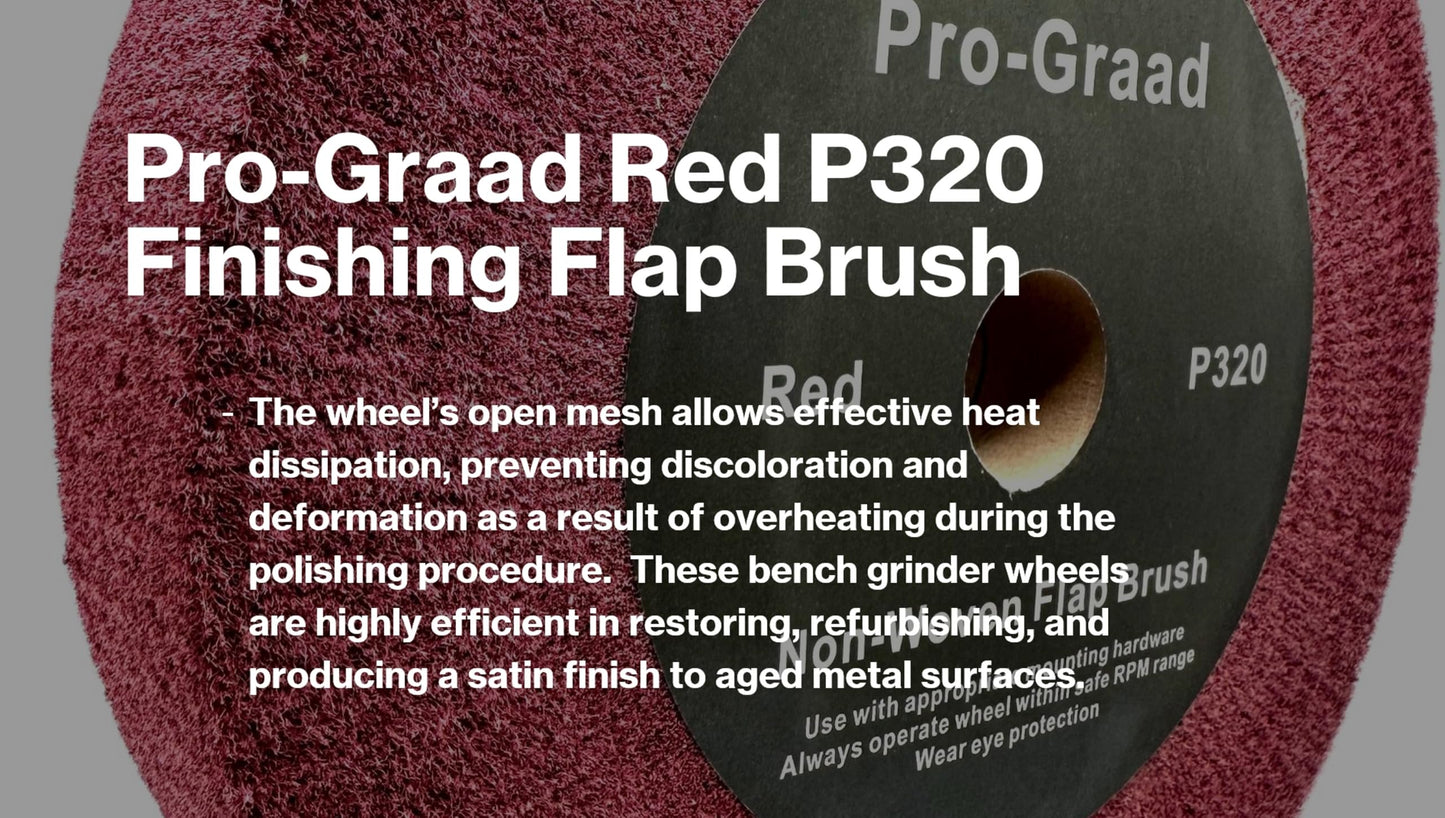 Pro-Graad 12” x 2” x 1-1/4” Red Bench Grinder Polishing Wheel Flap Brush, 320 Grit, Tight Weave, Great for refurb of Golf Clubs and Metal, Non-Woven Wheel for Copper, Metal, Finishing, and Burnishing