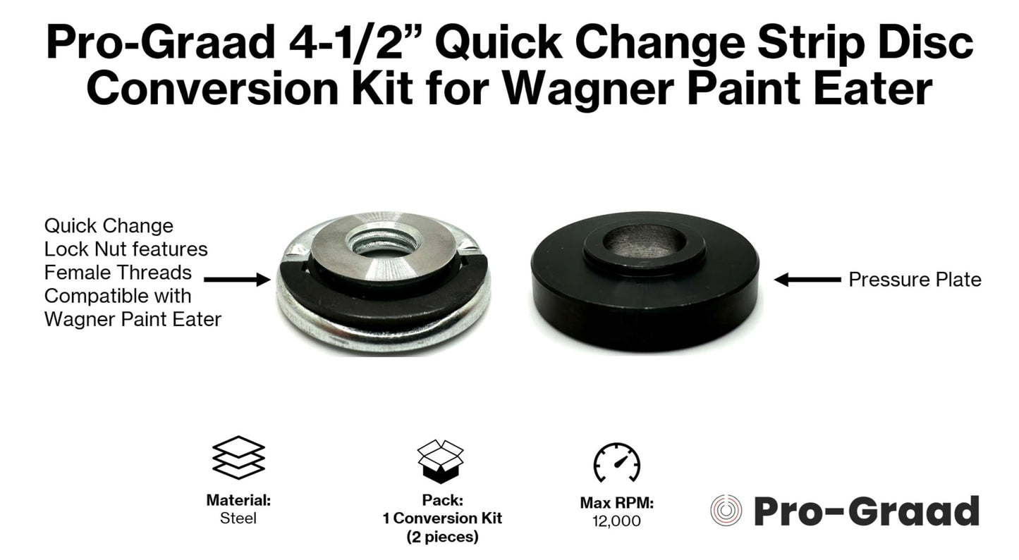 Pro-Graad Universal Strip Disc Conversion Kit for Wagner PaintEater - Pro-Graad Adapter with Quick Change Locking Nut - Upgrade for 4.5” x 7/8” Stripping Wheel Compatibility