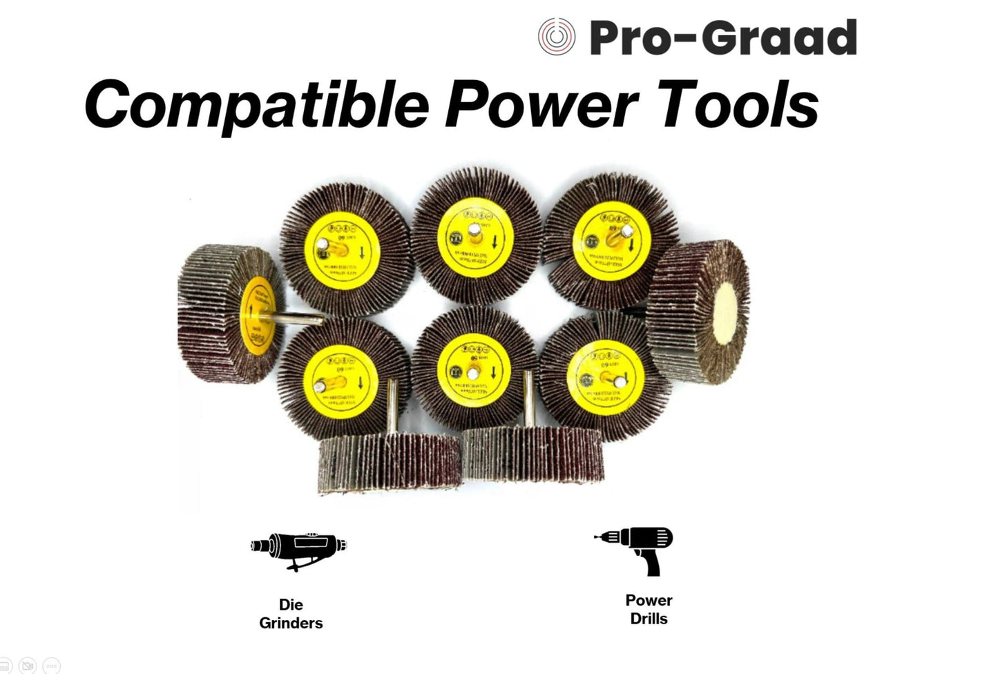 Pro-Graad SuperGrindz 10 Pack 3" x 1" x 1/4" 60 Grit Aluminum Oxide Shank Mounted Abrasive Flap Wheels, Ideal for Metal, Wood, Grinding, Blending, Polishing, Rust & Paint Removal